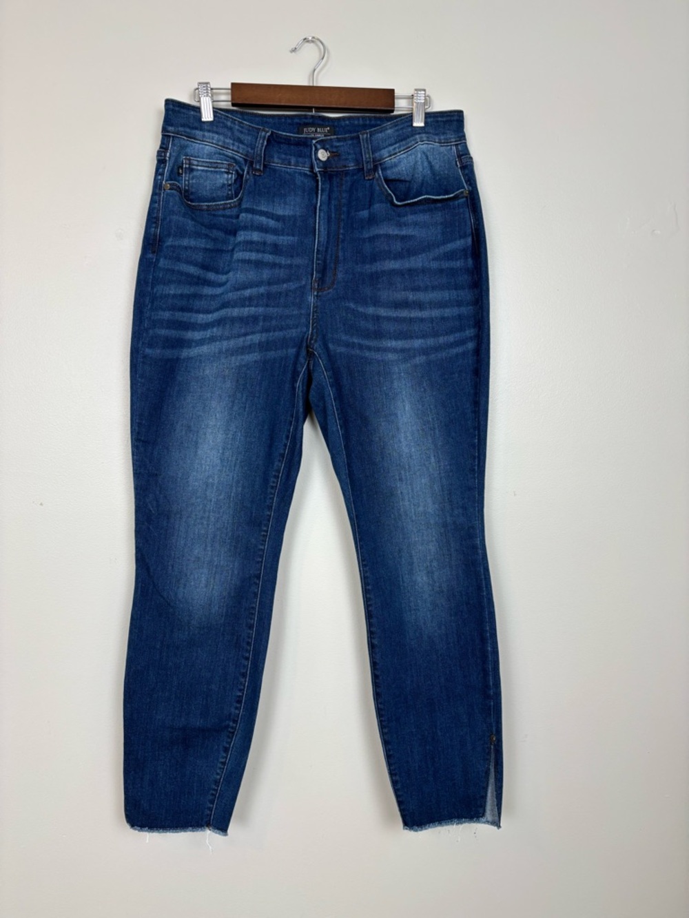 Judy Blue Bay City Slit Hem High‎ Rise Skinny Jeans Dark Wash Denim Womens 14W